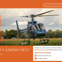 Helicopter ready for take-off at Katra for Vaishno Devi Yatra – Journey Tricks helicopter booking service.